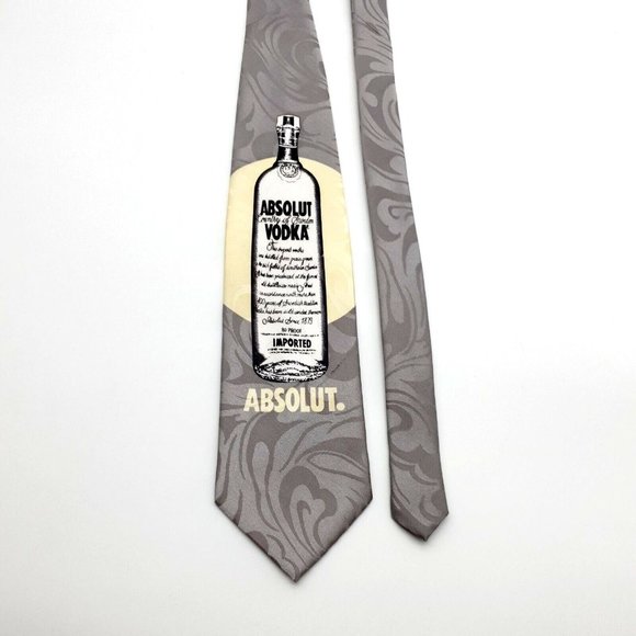 Absolut Vodka Mens Tie 100% Silk Bartender Waiter Waitress Club Cocktail Gray - Picture 1 of 5
